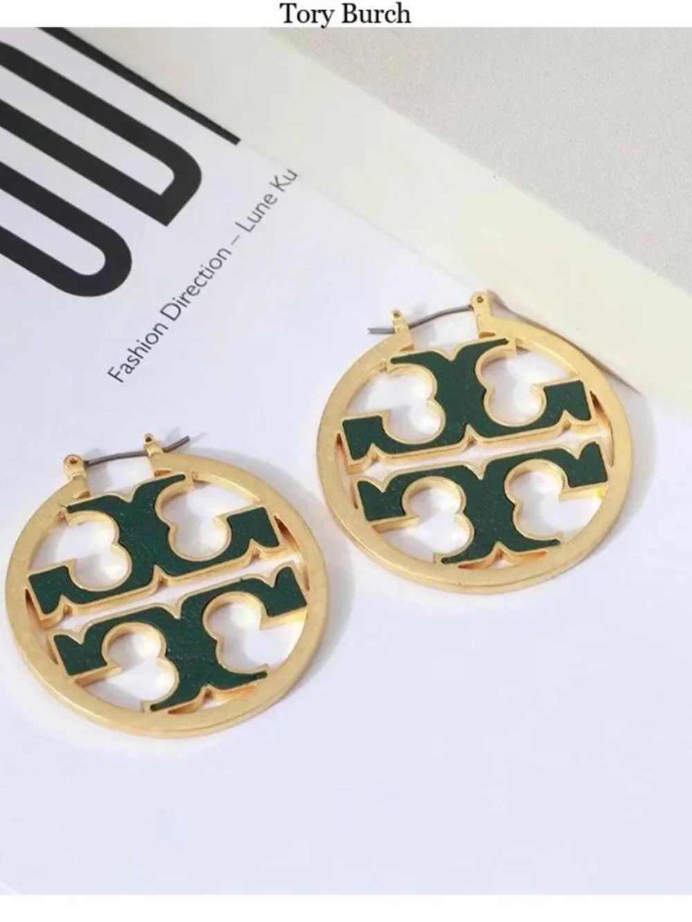 Tory Burch gold and green earrings